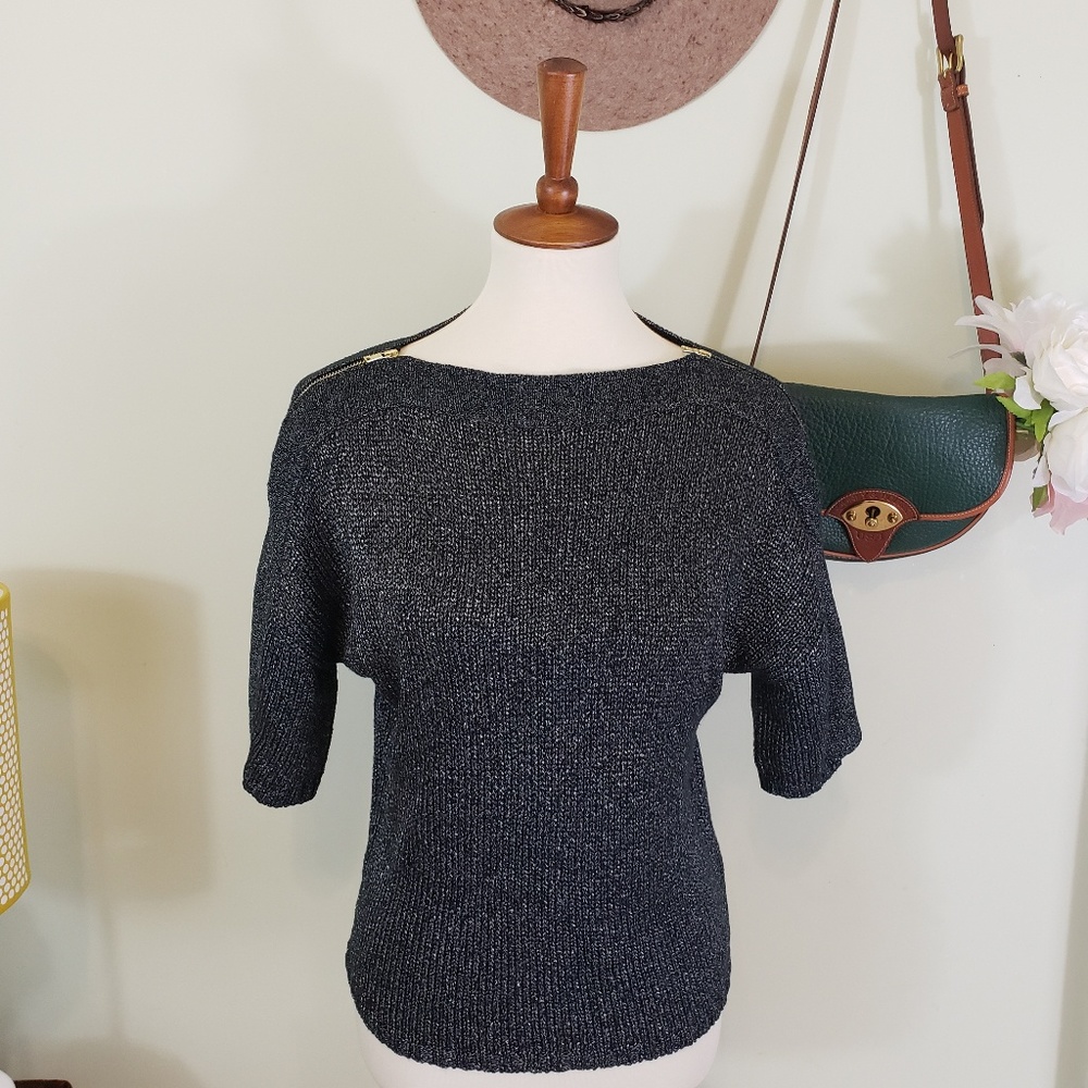GAP Metallic Knit Boat Neck Zippered 3/4 Sleeve
